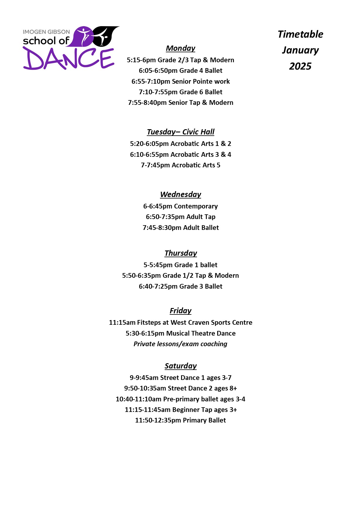 Timetable 2025 spring term